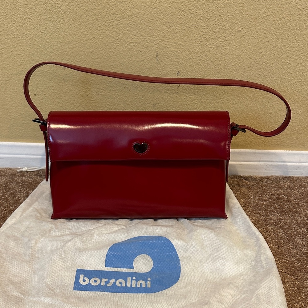Borsalini Red Heart-Accent Shoulder Bag